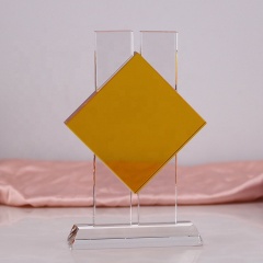 Nuevo diseño, trofeo de cristal azul, premio personalizado, premio de cristal brillante, trofeo de cristal transparente