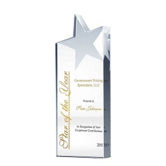 Trophée de forme d'étoile de cristal vierge de vente chaude Trophée de cristal gravé personnalisé