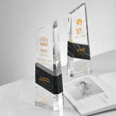 Logo gravé personnalisé Plaque de cristal noir et clair Bloc Bouclier Couronne Obélisque Cristal Trophée Prix