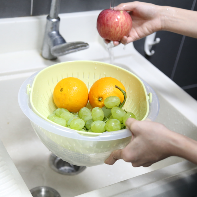 Kitchenware Eco-friendly Plastic Rotatable Drain Basket Fruit Vegetable Food Colander