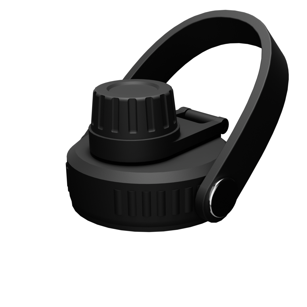 Durable black lid with twist spout and folding carry handle