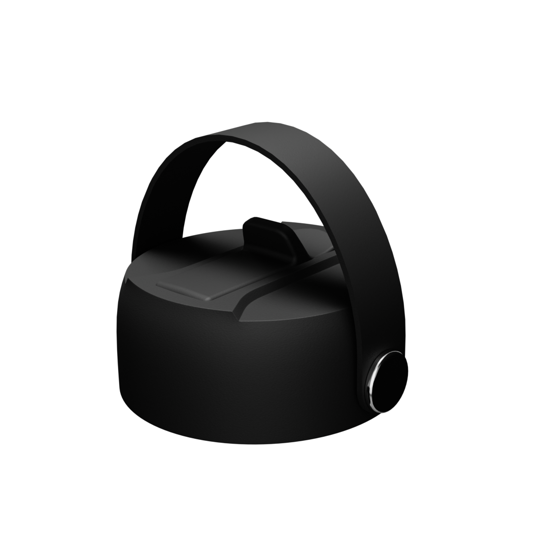 Leak-proof, flip spout for quick drinking, handle with metal detail, sleek black design for easy hydration.